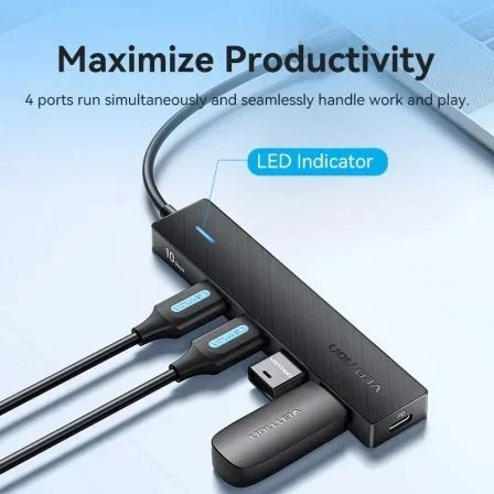 Vention Hub USB Tipo-C 3.2 CKCBB 4xUSB 1xUSB Tipo-C PD Negro